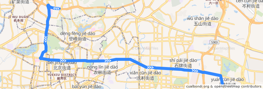 Mapa del recorrido 284路[广园新村总站-员村(绢麻厂)总站] de la línea  en 广州市.