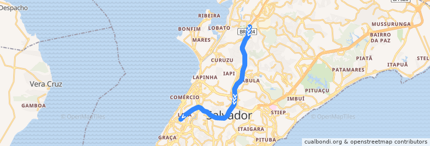 Mapa del recorrido Linha 1: Pirajá ⇒ Lapa de la línea  en Салвадор.