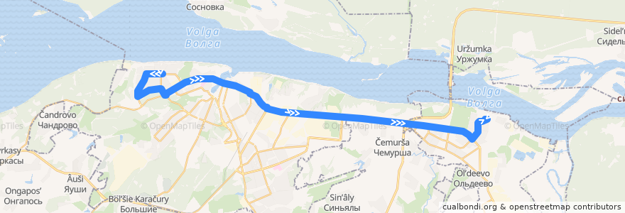 Mapa del recorrido Маршрутное такси 332: Новосельская автостанция - Химтехникум de la línea  en Чувашия.