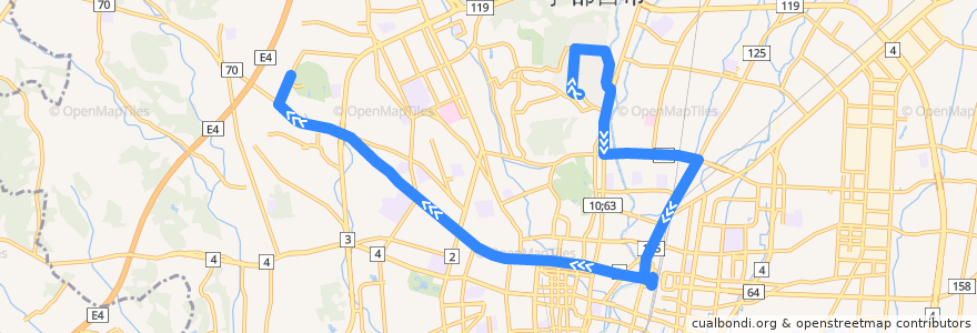 Mapa del recorrido 関東自動車バス[10] 富士見ヶ丘団地⇒竹林⇒駒生営業所 de la línea  en 宇都宮市.