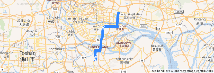 Mapa del recorrido 304路(长隆旅游度假区总站-棠下小区总站) de la línea  en 广州市.