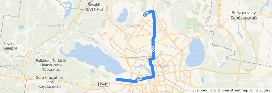 Mapa del recorrido Троллейбус 3. Коммунистическая - Крауля de la línea  en エカテリンブルク管区.