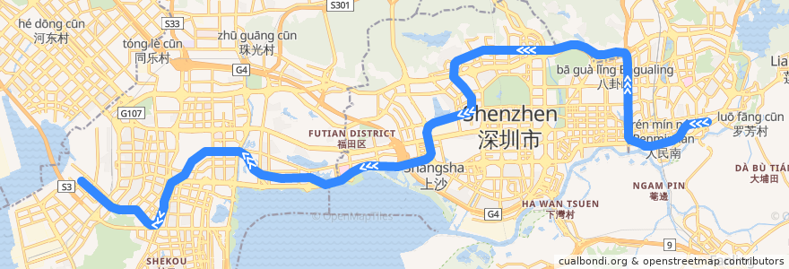 Mapa del recorrido 9号线 Line 9（梅林线 Meilin Line） de la línea  en 선전시.