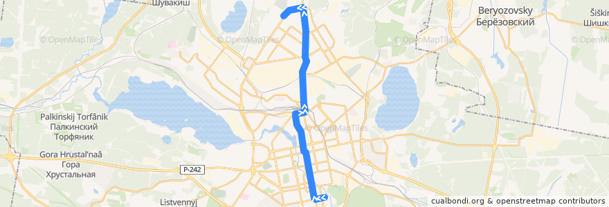 Mapa del recorrido Троллейбус 5. ЦПКиО - Коммунистическая de la línea  en Yekaterinburg Municipality.