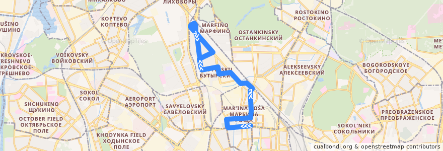Mapa del recorrido Автобус 126: Метро «Марьина Роща» => Метро «Тимирязевская» de la línea  en 东北行政区.