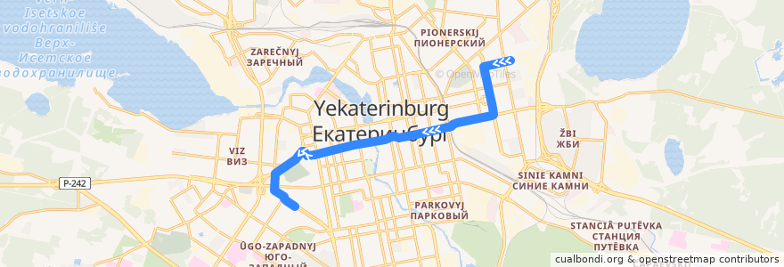 Mapa del recorrido Троллейбус 7. Академическая - Посадская de la línea  en エカテリンブルク管区.