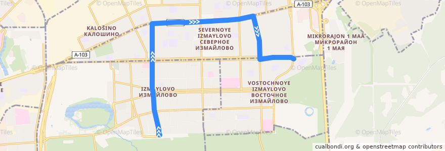 Mapa del recorrido Автобус 97: Метро «Измайловская» => Площадь Соловецких Юнг de la línea  en Восточный административный округ.