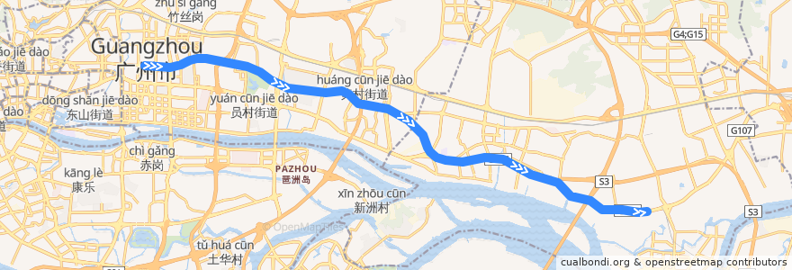 Mapa del recorrido B1快线(BRT体育中心-BRT夏园) de la línea  en Cantón.