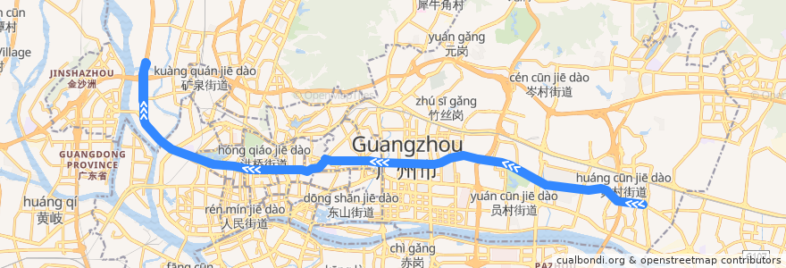 Mapa del recorrido B3路[东圃客运站总站-罗冲围(增槎路)总站] de la línea  en 广州市.