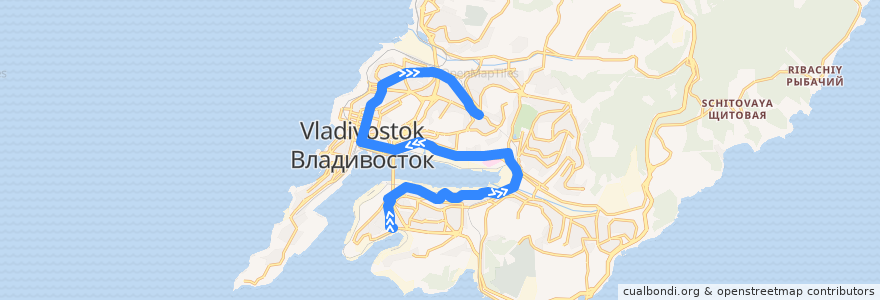 Mapa del recorrido Автобус 55: Диомид - Центр - 3-я Рабочая de la línea  en 블라디보스토크 관구.
