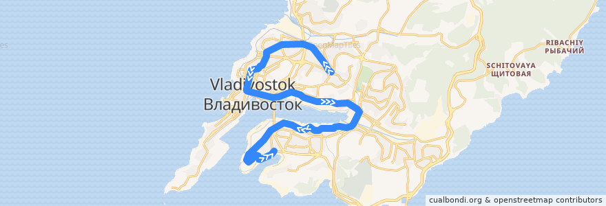 Mapa del recorrido Автобус 55: 3-я Рабочая - Центр - Диомид de la línea  en 블라디보스토크 관구.