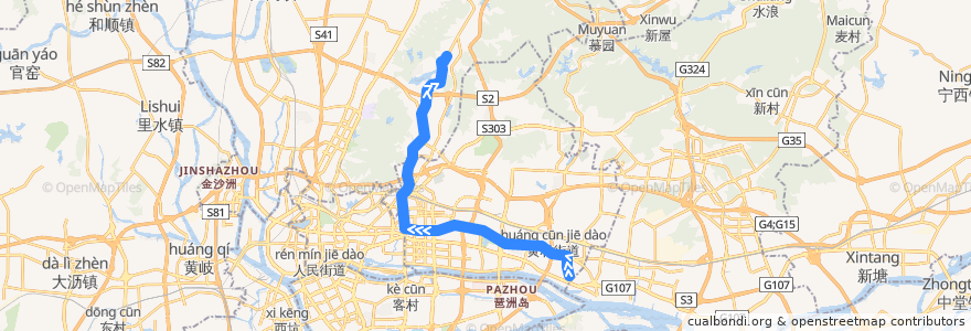Mapa del recorrido B6路[汇彩路总站-同和路(蓝山花园)总站] de la línea  en 广州市.