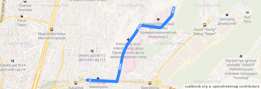 Mapa del recorrido Автобус 21: Онкологический диспансер - Спорткомплекс "Восход" de la línea  en Stadtkreis Wladiwostok.
