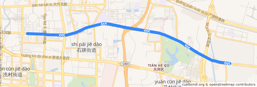 Mapa del recorrido B13高峰快线(棠下村-BRT体育中心) de la línea  en Distretto di Tianhe.