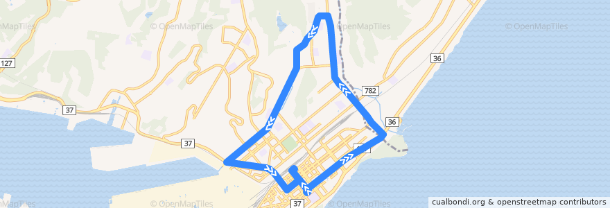 Mapa del recorrido ターミナル工大線 de la línea  en 室蘭市.