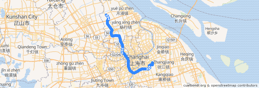 Mapa del recorrido Metro 7号线: 美兰湖 → 花木路 de la línea  en 상하이.