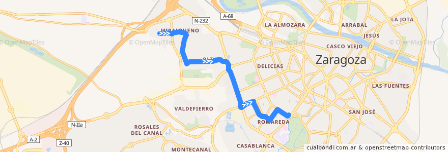 Mapa del recorrido Bus 53: Miralbueno => Plaza Emperador Carlos V de la línea  en Saragoça.