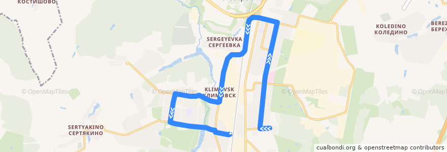 Mapa del recorrido Дубки – Станция Гривно de la línea  en Podolsk Urban Okrug.
