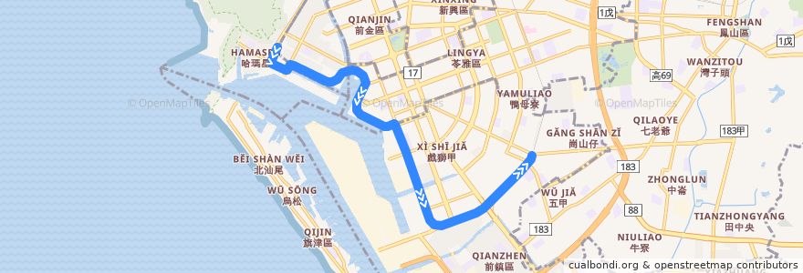 Mapa del recorrido 高雄環狀輕軌 (逆行) de la línea  en 가오슝시.
