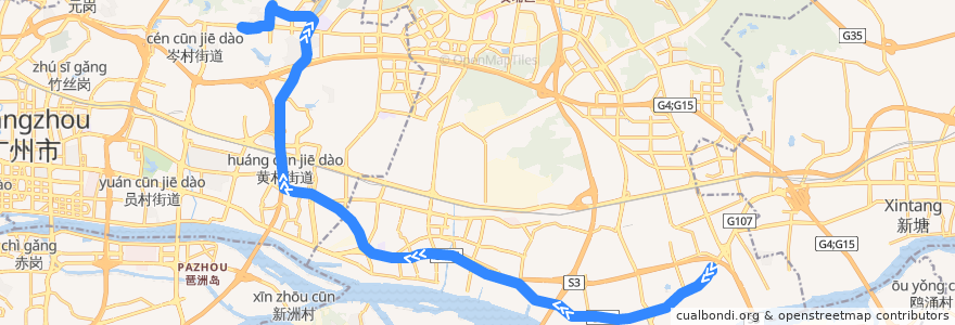 Mapa del recorrido B26路(南岗总站-凌塘村总站) de la línea  en 광저우시.