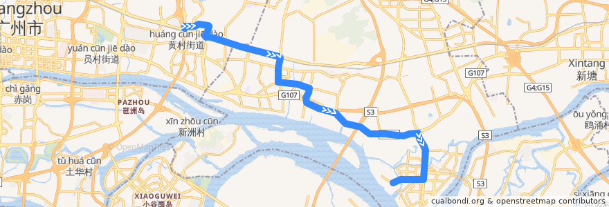 Mapa del recorrido B29路(奥林匹克体育中心总站-西基总站) de la línea  en 広州市.
