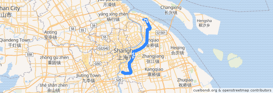 Mapa del recorrido Metro 6号线: 港城路 → 东方体育中心 de la línea  en بودونغ.