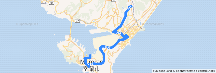Mapa del recorrido フェリー・工大・ろう学校線 de la línea  en Muroran.