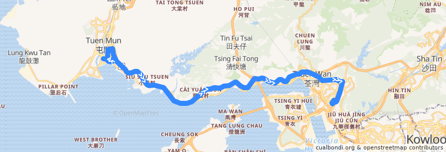 Mapa del recorrido 九巴260C線 KMB 260C (三聖 Sam Shing → 葵芳站 Kwai Fong Station) de la línea  en 香港 Hong Kong.