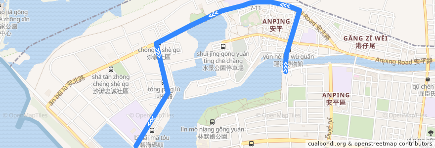 Mapa del recorrido 19路(延駛臺南海事_往程) de la línea  en 台南市.