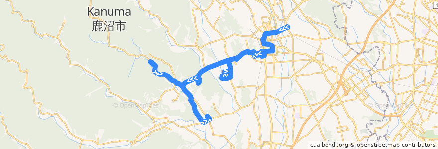 Mapa del recorrido 鹿沼市リーバス南摩線 鹿沼駅⇒新鹿沼宿⇒なんま保育園入口 de la línea  en Kanuma.