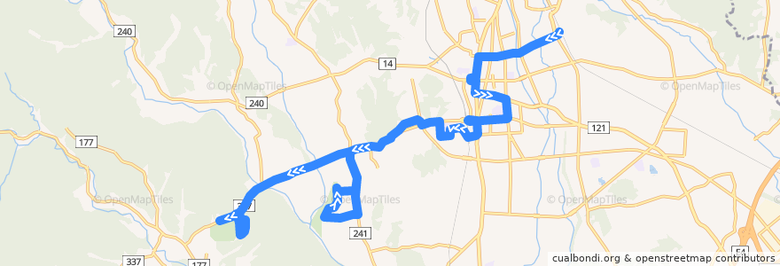 Mapa del recorrido 鹿沼市リーバス南摩線 鹿沼駅⇒新鹿沼宿⇒運動公園前 de la línea  en 鹿沼市.