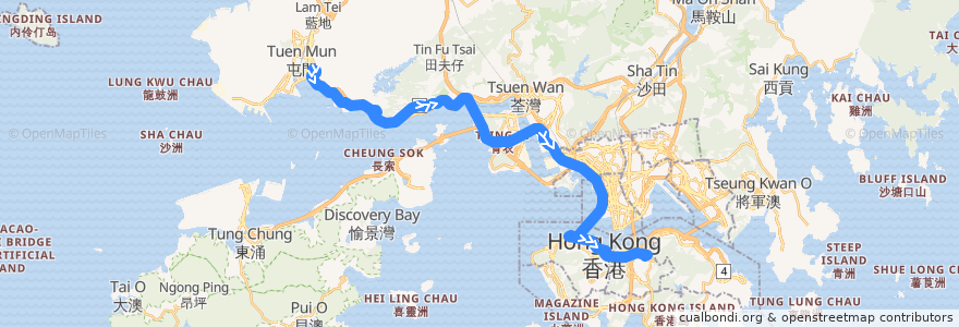 Mapa del recorrido 過海隧巴962S線 Cross-harbour Bus 962S (置樂花園 Chi Lok Fa Yuen​ → 銅鑼灣 Causeway Bay) de la línea  en 香港 Hong Kong.