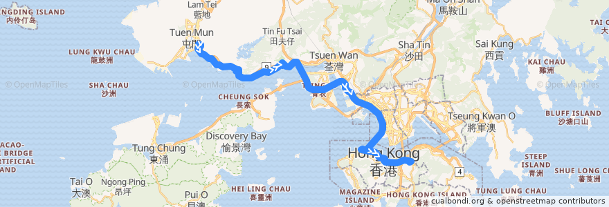 Mapa del recorrido 過海隧巴962B線 Cross-harbour Bus 962B (置樂花園 Chi Lok Fa Yuen​ → 銅鑼灣 Causeway Bay) de la línea  en 香港 Hong Kong.
