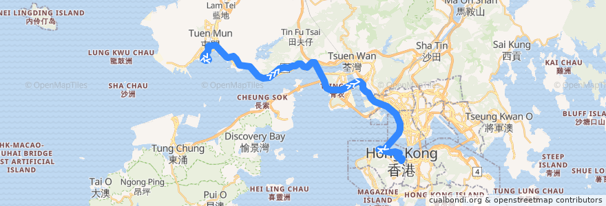Mapa del recorrido 過海隧巴962A線 Cross-harbour Bus 962A (悅湖山莊 Yuet Wu Villa​ → 金鐘 Admiralty) de la línea  en 香港 Hong Kong.