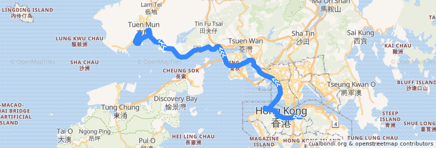 Mapa del recorrido 過海隧巴962X線 Cross-harbour Bus 962X (銅鑼灣 Causeway Bay → 龍門居 Lung Mun Oasis​) de la línea  en 香港 Hong Kong.