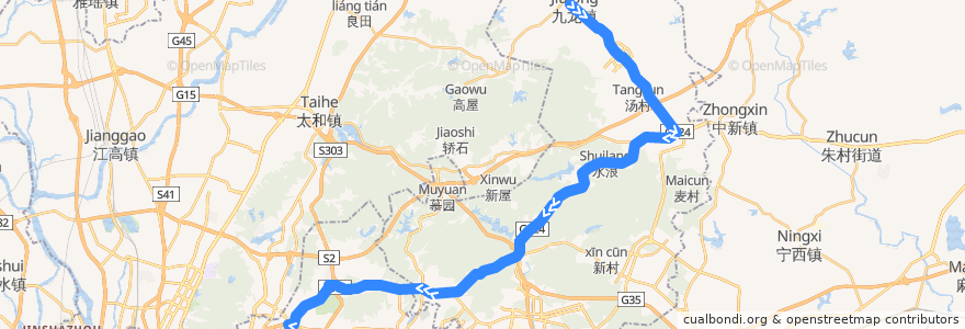 Mapa del recorrido 345路(九龙镇政府总站-天河客运站总站) de la línea  en 广州市.