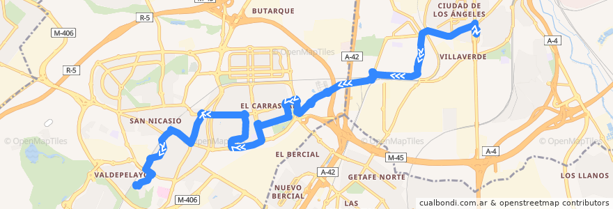 Mapa del recorrido Bus 432: Madrid (Villaverde Bajo) - Leganés de la línea  en Autonome Gemeinschaft Madrid.