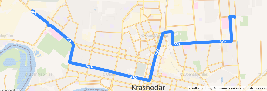 Mapa del recorrido Троллейбус №21: Круговая улица - Краевая клиническая больница de la línea  en городской округ Краснодар.