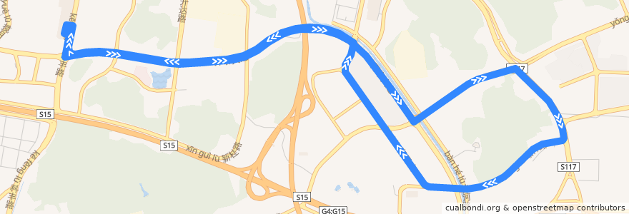 Mapa del recorrido 359路(萝岗万达广场总站环线) de la línea  en Huangpu.
