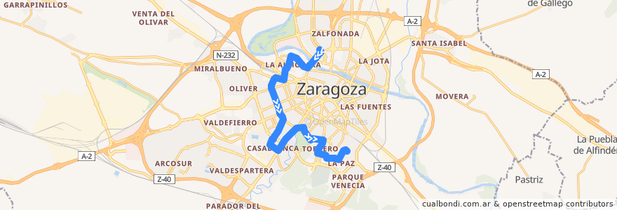 Mapa del recorrido Bus 42: Actur-Rey Fernando => La Paz de la línea  en Saragosse.