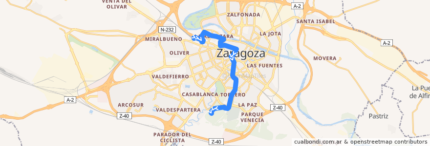 Mapa del recorrido Bus 34: Estación Delicias => Parque de Atracciones de la línea  en Saragosse.