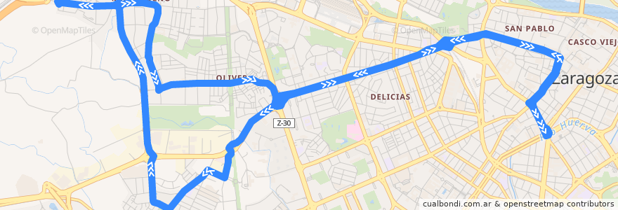 Mapa del recorrido Bus N3: Paseo Pamplona - Delicias - Valdefierro - Miralbueno de la línea  en سرقسطة.