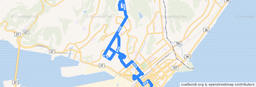 Mapa del recorrido 養護学校線 de la línea  en Muroran.