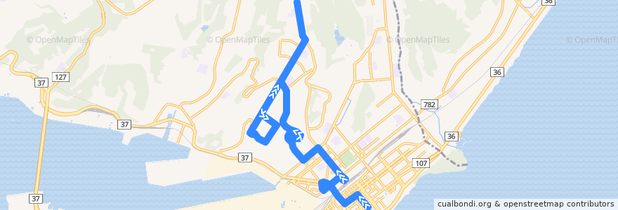 Mapa del recorrido 養護学校線 de la línea  en Muroran.