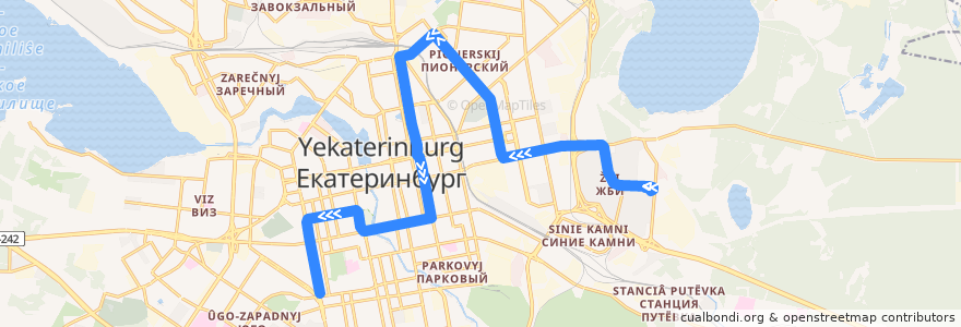 Mapa del recorrido Трамвай 32. 40 лет ВЛКСМ - Дворец спорта de la línea  en エカテリンブルク管区.