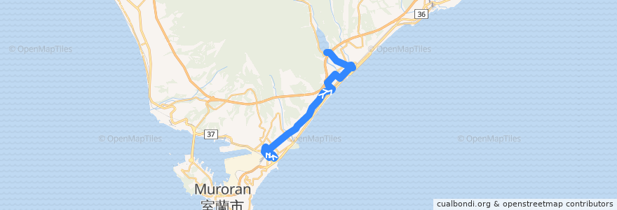 Mapa del recorrido ターミナル資料館線 de la línea  en Iburi Subprefecture.