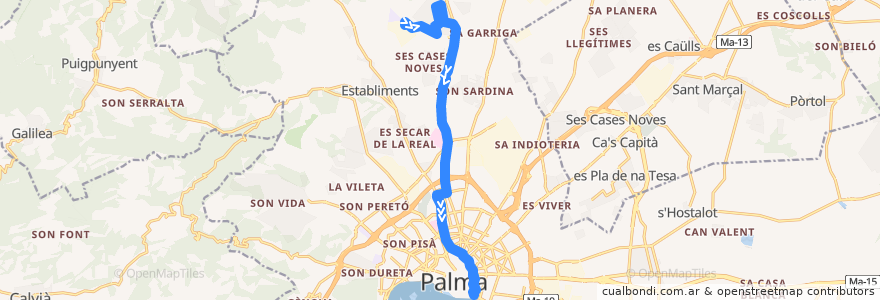 Mapa del recorrido Bus 19: Parc Bit → Av. Gabriel Alomar de la línea  en 팔마데.