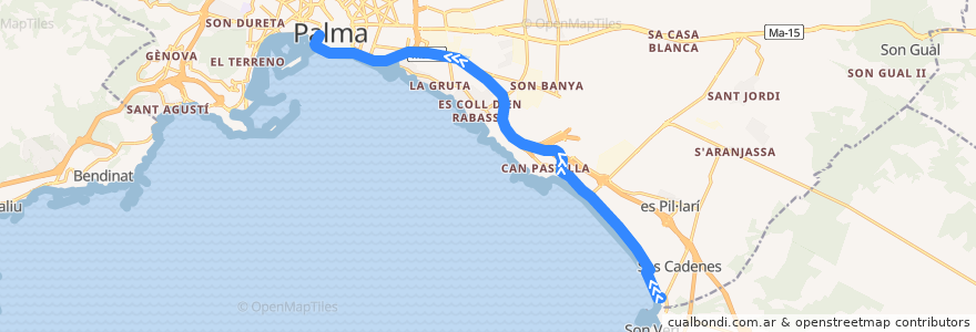 Mapa del recorrido Bus 25: S'Arenal → Plaça de la Reina de la línea  en パルマ.