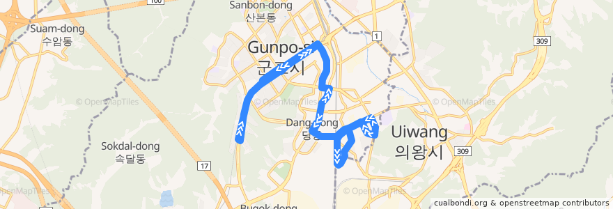 Mapa del recorrido 군포 마을버스 5 de la línea  en 軍浦市.