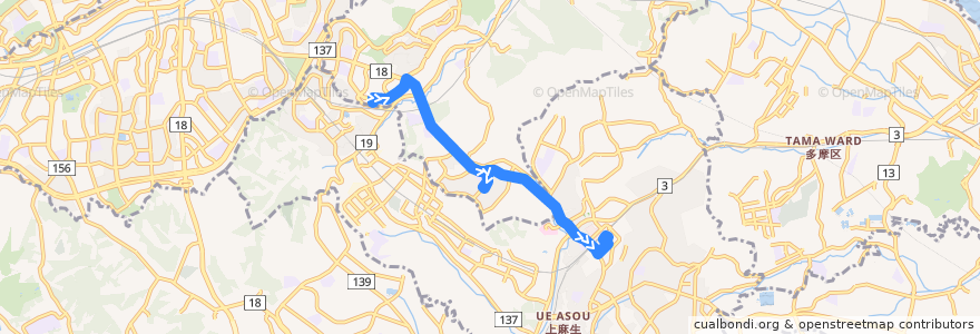 Mapa del recorrido 新08　若葉台駅 => 新百合ヶ丘駅 de la línea  en Giappone.